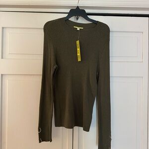 Gianni Bini Khaki Ribbed Crew Neck Sweater